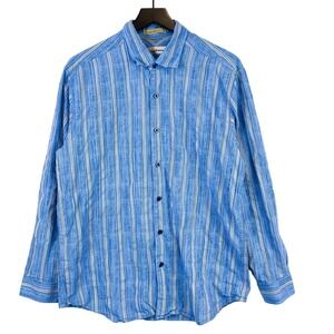 Tommy Bahama Mens L Cotton Silk Blue Stripe Button Down Shirt